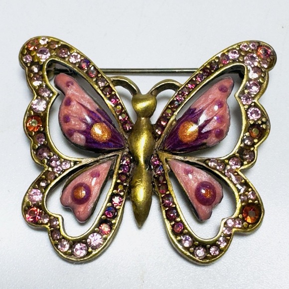 Jay Strongwater Jewelry - Vtg Jay Strongwater‎ Butterfly Pin Pink Purple Enamel Swarovski Crystals Signed